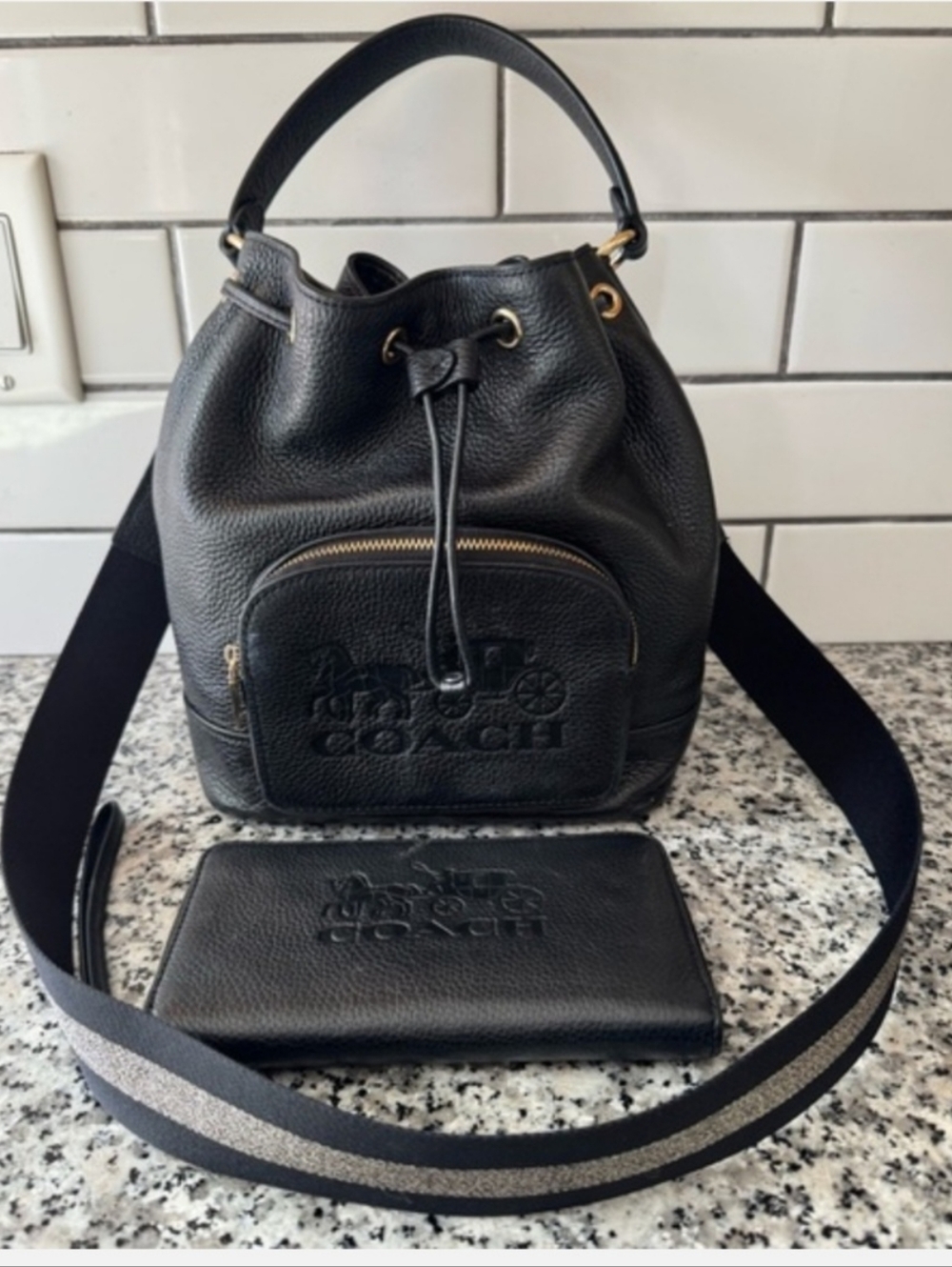 Coach Jes Drawstring Bucket Bag With Horse And Carriage + Wallet